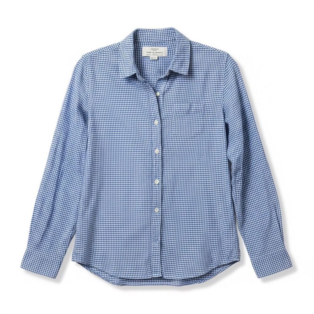 Trovata Birds of Paradis Cotton Blend Button Up Shirt Size XS Blue Gingham